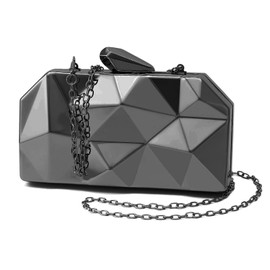 YAPAIOU Women Lattice Pattern Metal Evening Clutch Bag,Geometric Evening Clutch Purse Handbag With Chain Strap For Lady Wedding Party Prom Formal Occasion(Black)