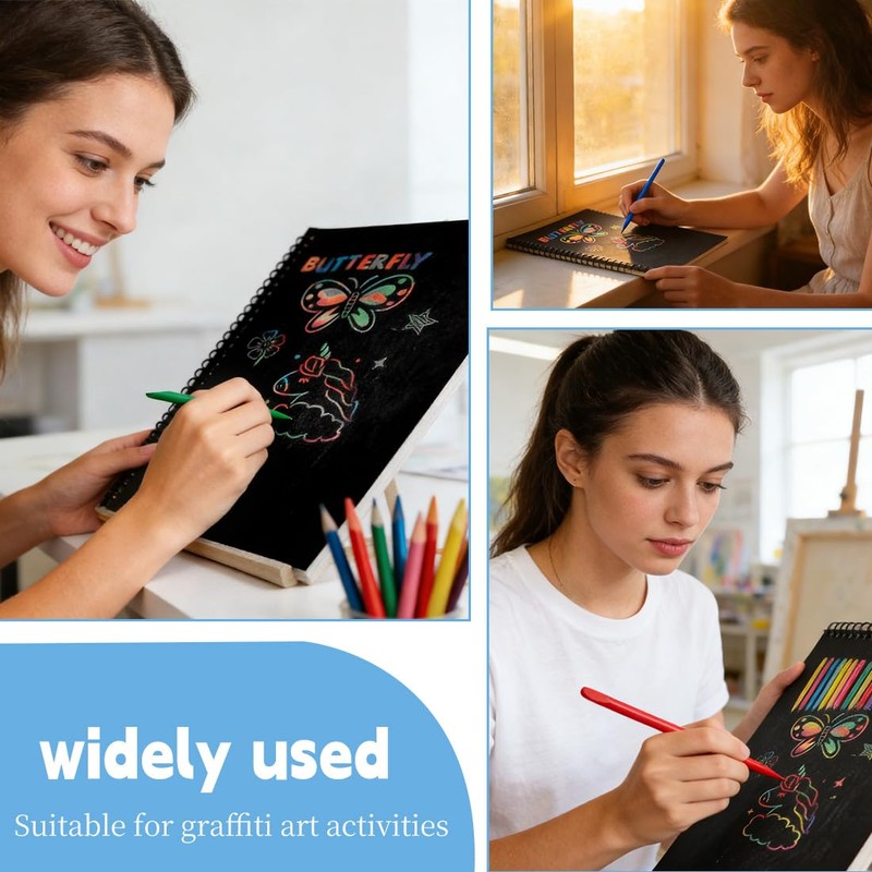 JRYXDS Pack of 50 Colourful Wooden Pens for Scratch Art,