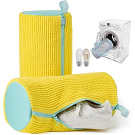 Shoe Wash Bag Washing Machine, Washing Machine Laundry Net Shoes, Pack of 2 Shoe Bags Washing Machine, Shoes Washing Bag with Laundry Bag Increased Friction Inside (Yellow)