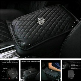 Riloer LanCo Centre Console Armrest Cover Car Armrest Pad Rhinestone Protector Pad PU Leather