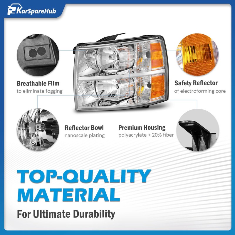 KarSpareHub Headlights Assembly for 07-13 Chevy Silverado 1500 for 07-14