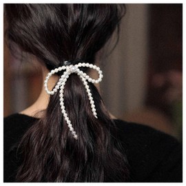 Cimenexe Bohemian Pearl Bow Hair Clips White Pearl Bow Tie Hair Pearl Bow Hair Clip Barrette Large Pearl Bow Hair Clip Pearl Bow Headpiece Hair Accessories for Women