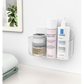 JNDETOP Shower Caddy, Adhesive Clear Acrylic Bathroom Shower Shelf Organizer, Transparent No Drilling Wall Mount Shower Storage