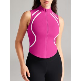 colorskin Sleeveless Jacket Zip up Workout top Workout Tops for Women Zip up Tank top Running Vest for Women Hot Pink L