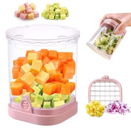 Fruit Chopper Cup - Fruit dicer - Vegetable Chopper - Fruit and Vegetable Speed Chopper with Push Plate - Detachable Fruit Cutter - Kitchen Gadgets - Home Essentials (Pink)