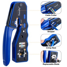 Therathy Pass Through RJ45 Crimp Tool Kit, Ethernet Crimper Kit Cat5e Cat5 CAT6 Crimping Tool Kit