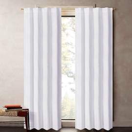 Curtains 63 Inch Length - White Poly Cotton Slub Drapes with Tab Top, Set of 2, Ideal for Bedroom, Living Room, and Office_ 50x63 inch