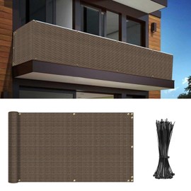 INFRANGE 2.5' x 50' Balcony Privacy Fence Screen Mesh Windscreen Fencing Shield Cover Included Cable Ties for Deck Apartment Porch Backyard Patio Outdoor, Brown