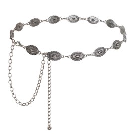 Topbuti Western Oval Concho Chain Belt for Women Metal Waist Chain Belt for Dresses Jeans Western Cowgirl (Style 2, Silver)