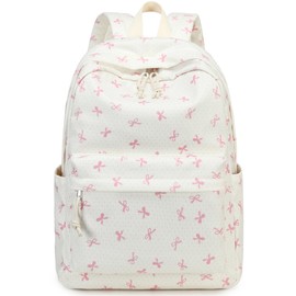 LEDAOU Backpack for Teenage Girls School Backpack Large Book Bags Primary School High School Cord Lightweight Laptop Bags for Girls Women Casual Travel Daypacks (Pink Butterflies Wave Dots)