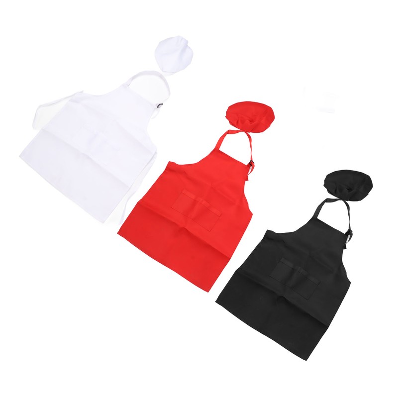 3 Set Kids Apron and Chef Hat Red Black White