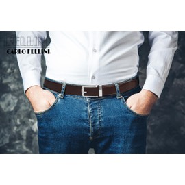 Carlo Fellini Genuine Leather Brown Ratchet Belt for Men, Dress Belt for Men, Track Adjust Belt with Buckle