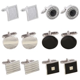 DKDDSSS 6 Pairs Cufflinks for Men, Cuff Links for Men, Black Striped Cuff Links, Fashionable Retro Striped Cuff Links, for Wedding Party Business Tuxedo Shirts (Black and Silver)