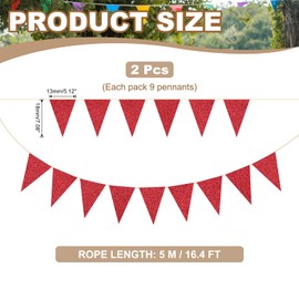 PATIKIL 16.5 ft Pennant Banner Flags, 2Pcs Paper Triangle Flag Bunting Banner Garland Vintage Pennant Flags String for Wedding Birthday Carnival Event Party Decoration, Red