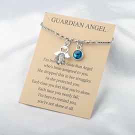 Guardian Angel Bracelet 12 Months Birthstone Bracelet Guardian Angel Gifts Angel Jewelry Bracelet Gift Angel Memorial Gifts (Deep Blue)
