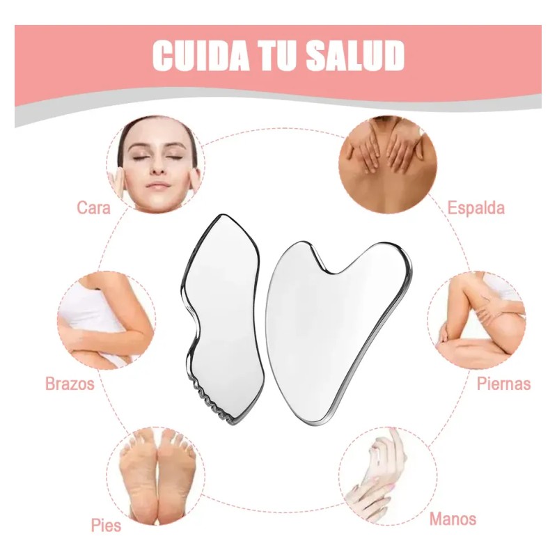 2pzs Gua Sha Facial Grande Acero Inoxidable Masajes Cuello