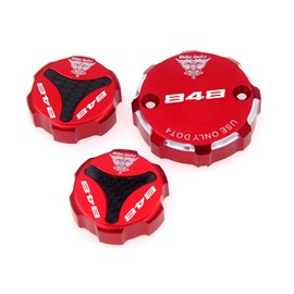 Riderjacky For Ducati 848/EVO 2008-2013 2009 2010 2011 2012 CNC Aluminum Motorcycle Front Brake Clutch & Rear Brake Fluid Reservoir Cover Cap (Red with logo)