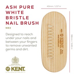 Kent NB3 Natural Bristle Fingernail Brush and Hand Scrub Brush for Nails. Beechwood Finger Nail Brush to Clean Nails and Nail Scrubber Brush for Hands, Feet, Fingernails, and Toenails. Made in England