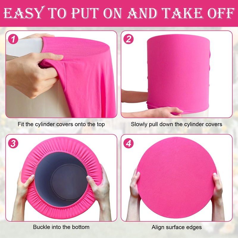 Set of 3 - Fuchsia Cylinder Pedestal Stand Covers, Flexible
