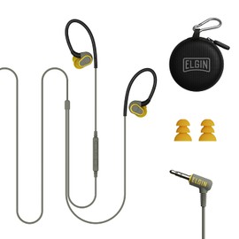 Elgin Rumble auriculares con cable para protección auditiva con micrófono, audífonos internos, conector de 3.5mm, NRR de 27 dB, impermeable IP67, certificado OSHA, audífonos, aislamiento de ruido