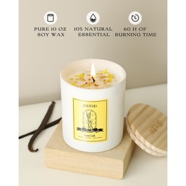 AOOVOO Vanilla Scented Candles for Women - Aromatherapy Candle with Crystals Inside, 10oz Soy Candles for Home Scented, Gifts for Women Mom