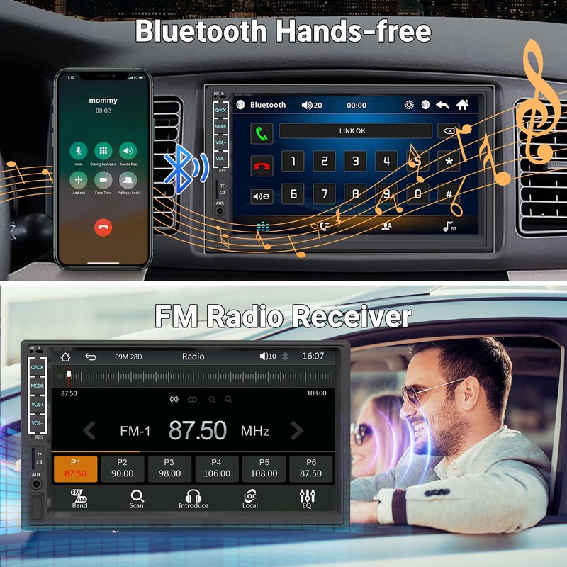 Leadfan Double Din Car Stereo with Dash Cam&Camera, Apple Carplay&Android