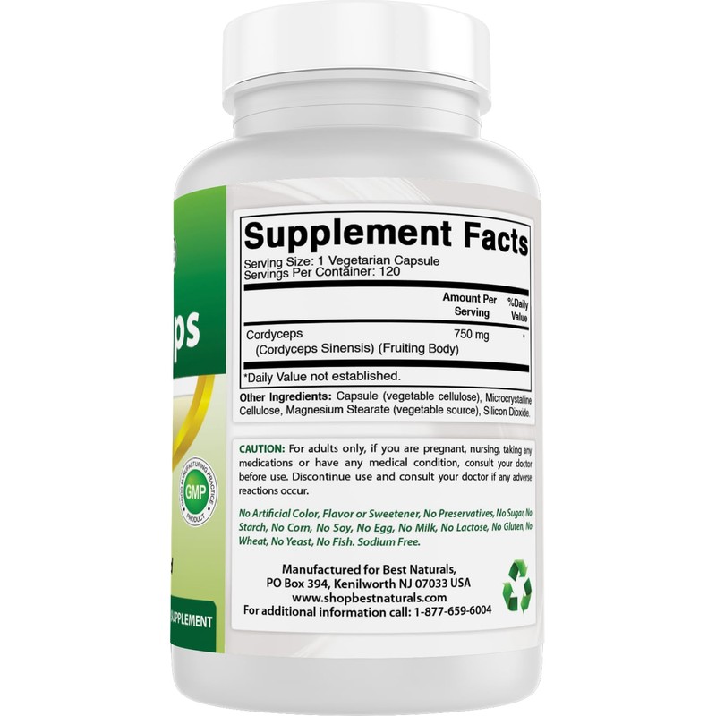 Best Naturals Cordyceps Sinensis Mycelium Mushroom Powder 750 mg 120