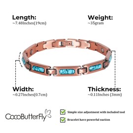 CocoButterFly - 3000 Gauss women's magnetic copper bracelet - turquoise magnetic bracelet - adjustable length with adjustment tool (Colorful Stone)