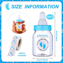62 Pcs 3.5 Inch Baby Mini Milk Bottle Baby Shower Favor with 500 Adhesive Thank You for Showering Stickers, Small Plastic Candy Bottle DIY Gift for Boy Girl Newborn Baptism Party Decor (Blue)