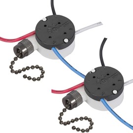 2PS Ceiling Fan Switch Zing Ear ZE-208s E89885 3 Speed 4 Wire Pull Chain Switch Fan Light Switch Replacement Part With 4 Pre-Installed Wires(Black Chain)
