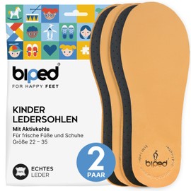 biped 2 Pairs of Children's Premium Leather Insoles with Activated Carbon - Leather Soles Against Sweaty Feet - Soft Leather Insoles for Children's Shoes z2766, brown