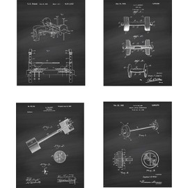 Weightlifting Patent Wall Art Prints on Chalkboard Background - set of Four (8x10) Unframed - wall art decor for fitness fans