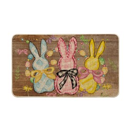 Artoid Mode Colorful Egg Beads Bow Tie Bunny Easter Doormat, Flower Wood Home Decor Low-Profile Switch Rug Door Mat Floor Mat for Indoor Outdoor 17x29 Inch DM086WD