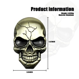 Fogfar Pack of 1 Metal Car Sticker, 3D Skull Devil Car Sticker, Motorcycle Emblem Sticker Decal, Body Scratch Decoration Sticker, Fit for Car Motorcycle (Gold)
