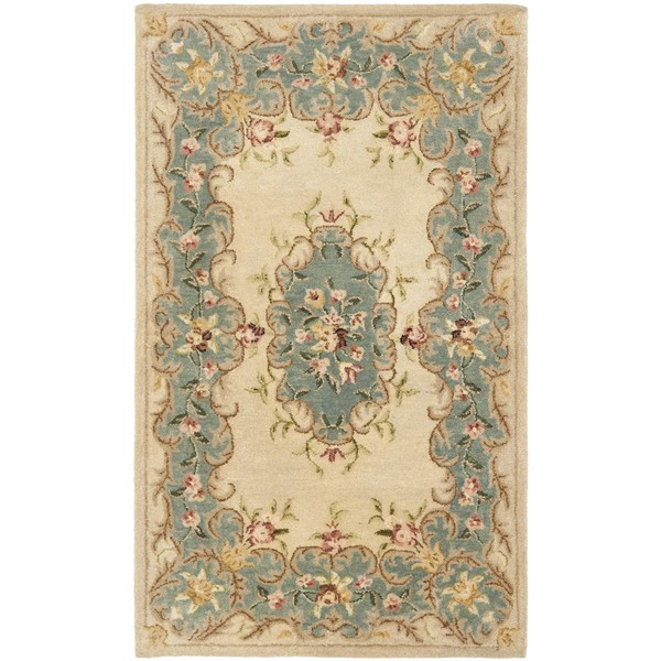 Safavieh Bergama Collection BRG166A Handmade French Country Premium Wool Accent Rug, 2' x 3', Ivory / Light Blue