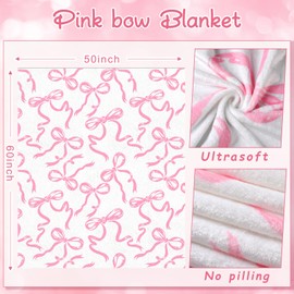 SmoothNovelty Bow Throw Blanket Coquette Flannel Throw Blanket Cute Preppy Room Decor Aesthetic Soft Bow Stuff for Granddaughter Bed Sofa Couch Mother's Day Women Gifts, 50 x 60 Inch(Classic Style)