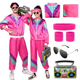 CULTURE PARTY 80s Tracksuit for Men Women, 80s Shell Suit Costume for Adult 80s 90s Fancy Dress Disco Outfits