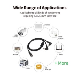 Tonton 12V DC Splitter Cable, 1 Female to 2 Right Angle Male, 5.5mm X 2.1mm Plug, Y Splitter Adapter Female to 90 Degree Male Cord for CCTV Camera, Router, LED Light Strip and More (1 to 2 Way)