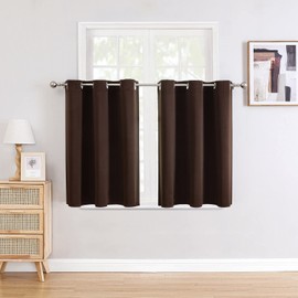 ChrisDowa Small Window Curtains for Kitchen and Bedroom - Grommet Short Thermal Insulated Room Darkening Curtains (2 Panels, Brown, 42 x 36 Inch)