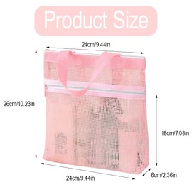 Mesh Shower Bag Quick-Dry, 24 x 26 cm Portable Toiletry Tote Hanging Wash Bag for Travel, with Zipper & 2 Pockets, Ideal for Gym, Swimming, Travel, Beach, Camping, College Dorms (Pink, M)