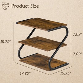 Aroktake Small 3-Tier Shoe Rack, Z-Frame Wooden Shoe Shelf with Durable Metal Shelves for Hallway, Living Room, Closet, Bedroom (17.2”)