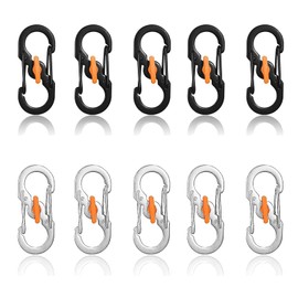10 PCS S Carabiner, Small Carabiner Clips, S Shape Keychain Hook Clip, for Home Outdoor Hiking Camping Fishing Travel Keys(Black+silver)