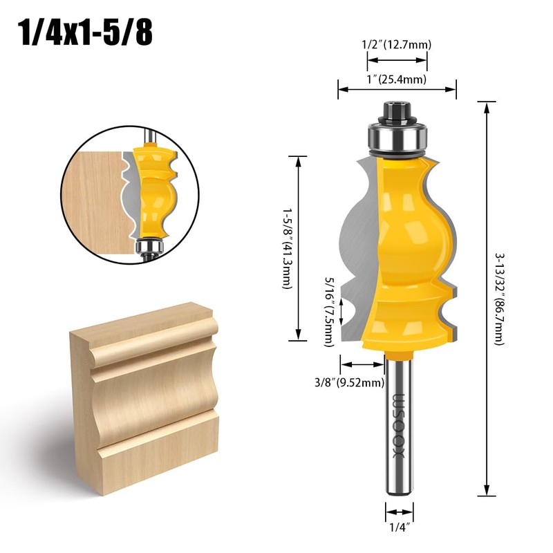 WSOOX 3PCS Architectural Molding Router Bit Set 3 Style Classical
