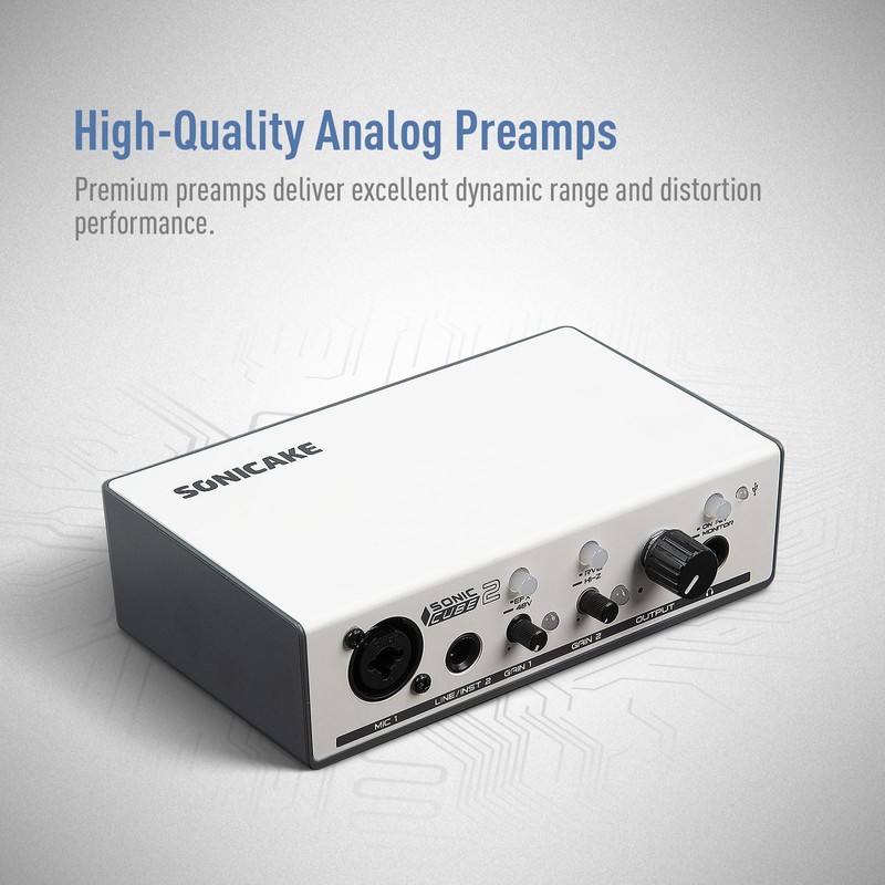SONICAKE Professional USB Audio Interface Dual-channel Analogue Preamps Audio Mixer