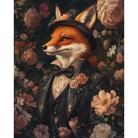 ZUVRDIAI Fox Animal Paint by Number for Adults Beginner Floral Background Paint by Number Kits on Canvas Simple Painting DIY Acrylic Paintwork Crafts Home Wall Decoration Gifts 16x20Inch