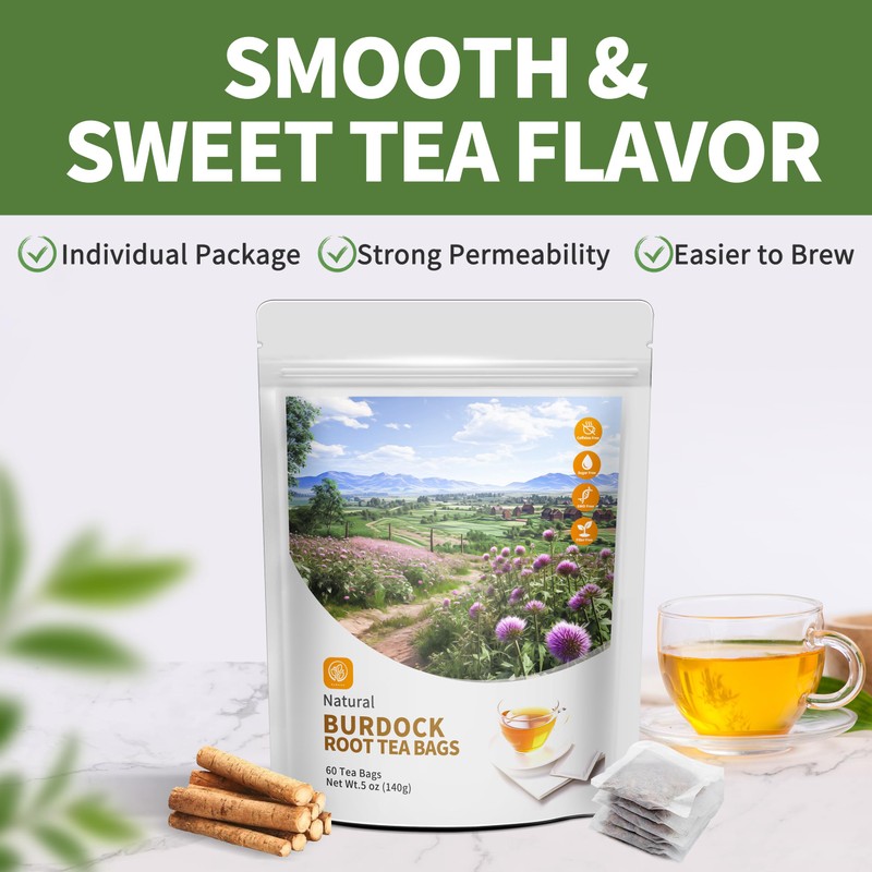 Burdock Root Tea Bags with 60 Count- Supports Kidney Function,