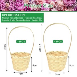 DECARETA Mini Woven Baskets With Handles,6 Pcs Flower Girl Basket,Hand-Woven Flower Baskets Small Basket with 2 Size for Hanging Decoration,Storage,Wedding Party Decor