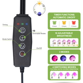 Plant Lamp LED Full Spectrum 2 Heads 60 LEDs Grow Lamp with Timer 3/6/12 Hours, 360° Adjustable Plant Light, Grow Light with USB Adapter, 3 Light Modes and 10 Brightness Levels, 013
