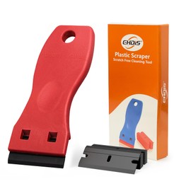 EHDIS 1.5" Plastic Razor Scraper Tool with 10pcs Double Edged Blades for Adhesive Remover,Removing Labels Stickers Decals Taping on Glass Windows (Red)