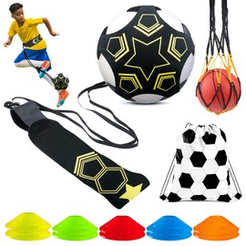 Football Kick Trainer Football Training Set Football Kick Trainer with 10 Football Hats Football Training Device Hands Free Solo Football Training Accessories for Balls Size #3#4#5 Footballs